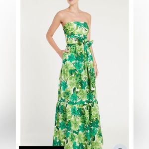 REBECCA VALLANCE GREEN FLORAL FLOOR LENGTH LINEN DRESS.